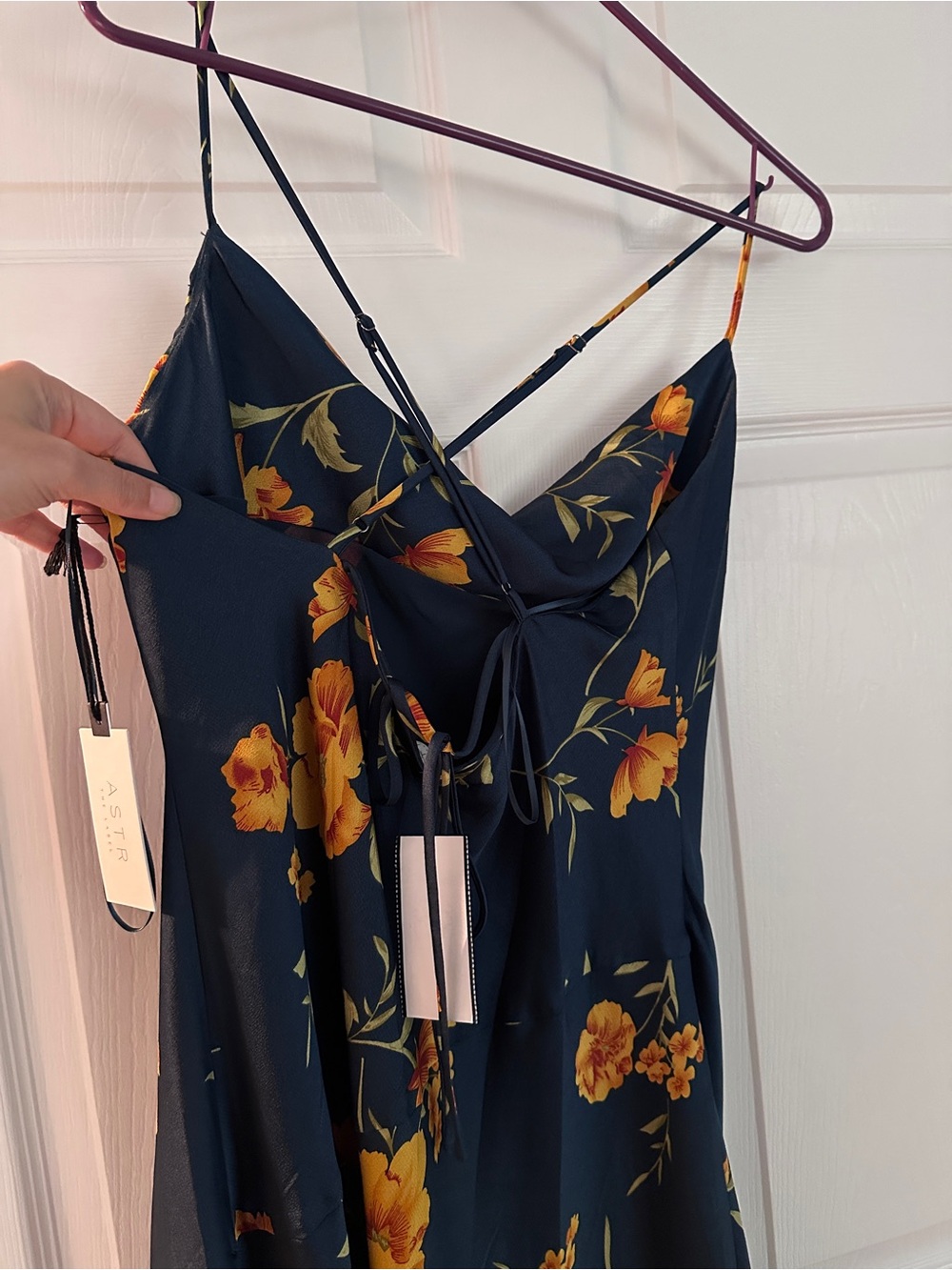Astr Dark Teal Slip Dress with Gold Floral Print - Picture 3 of 6